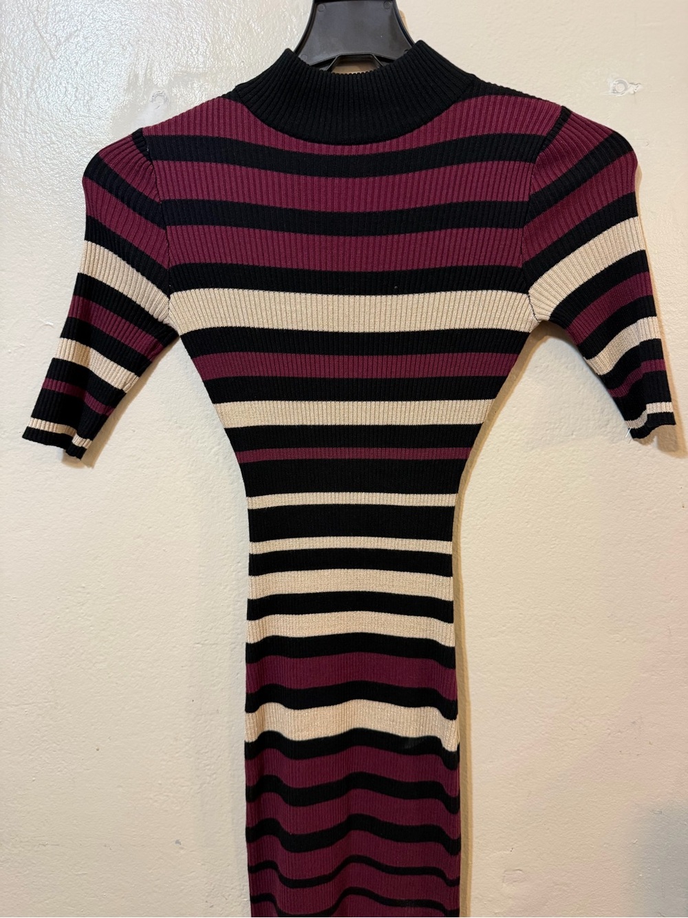 Say What? Striped Rib-Knit Midi Dress in Burgundy, Black & Cream